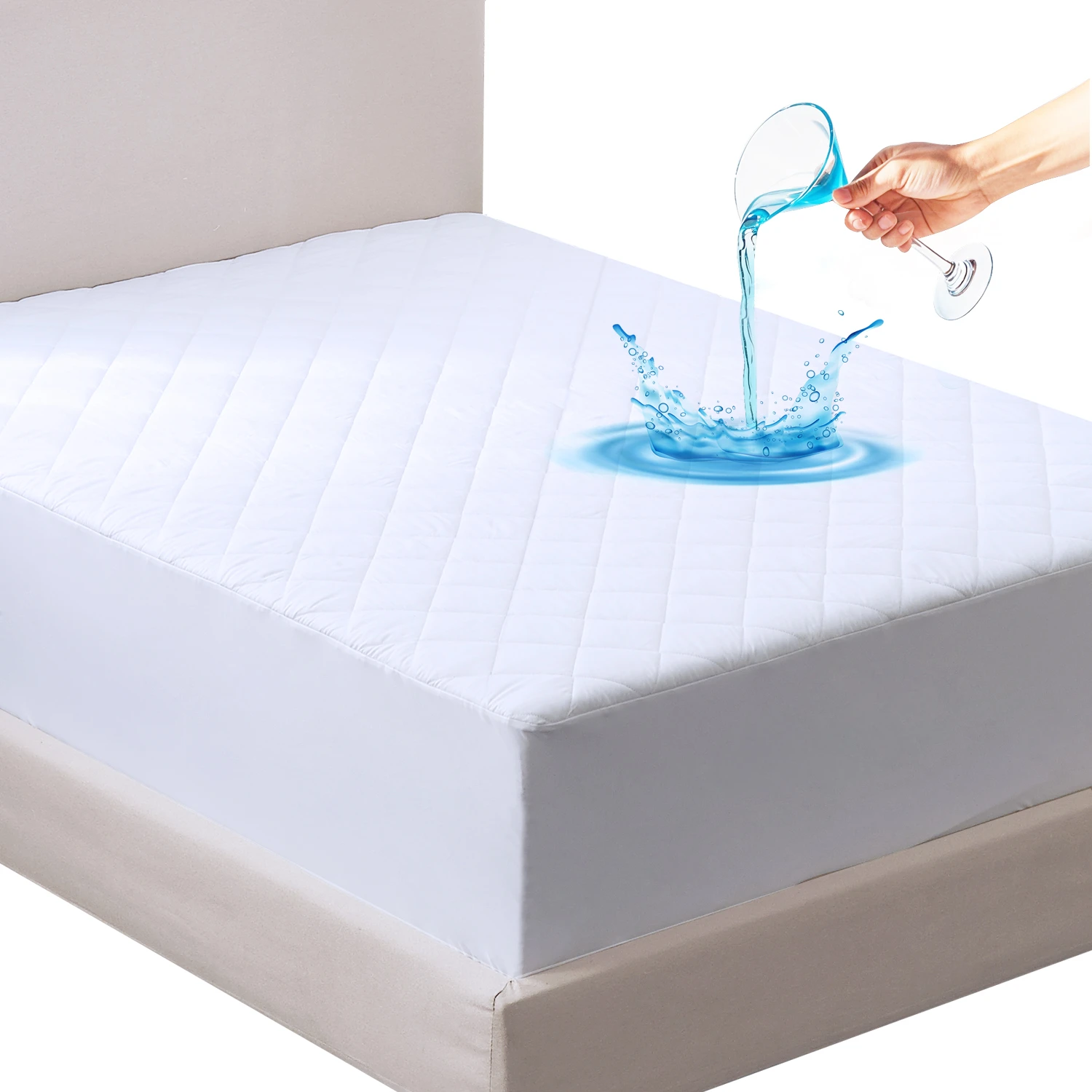 Mattress Cover Quilted King Queen Waterproof Mattress Protector Microfiber Fabric